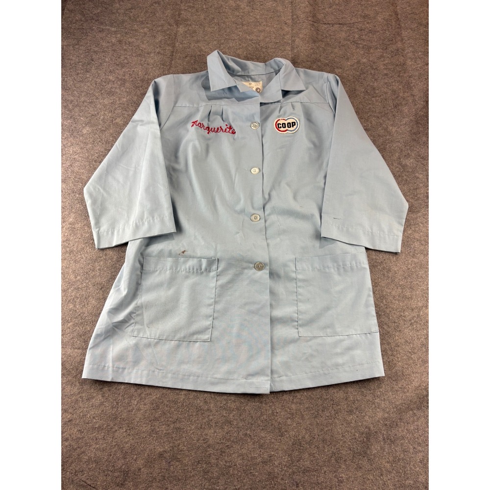 VTG Industrial Uniform Co Blue Smock Marguerite COOP Patch Work Jacket 38